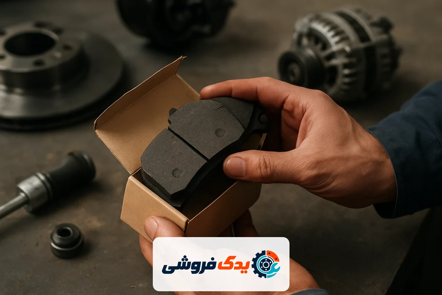 مکانیک در حال بررسی اصالت بسته لنت ترمز جدید