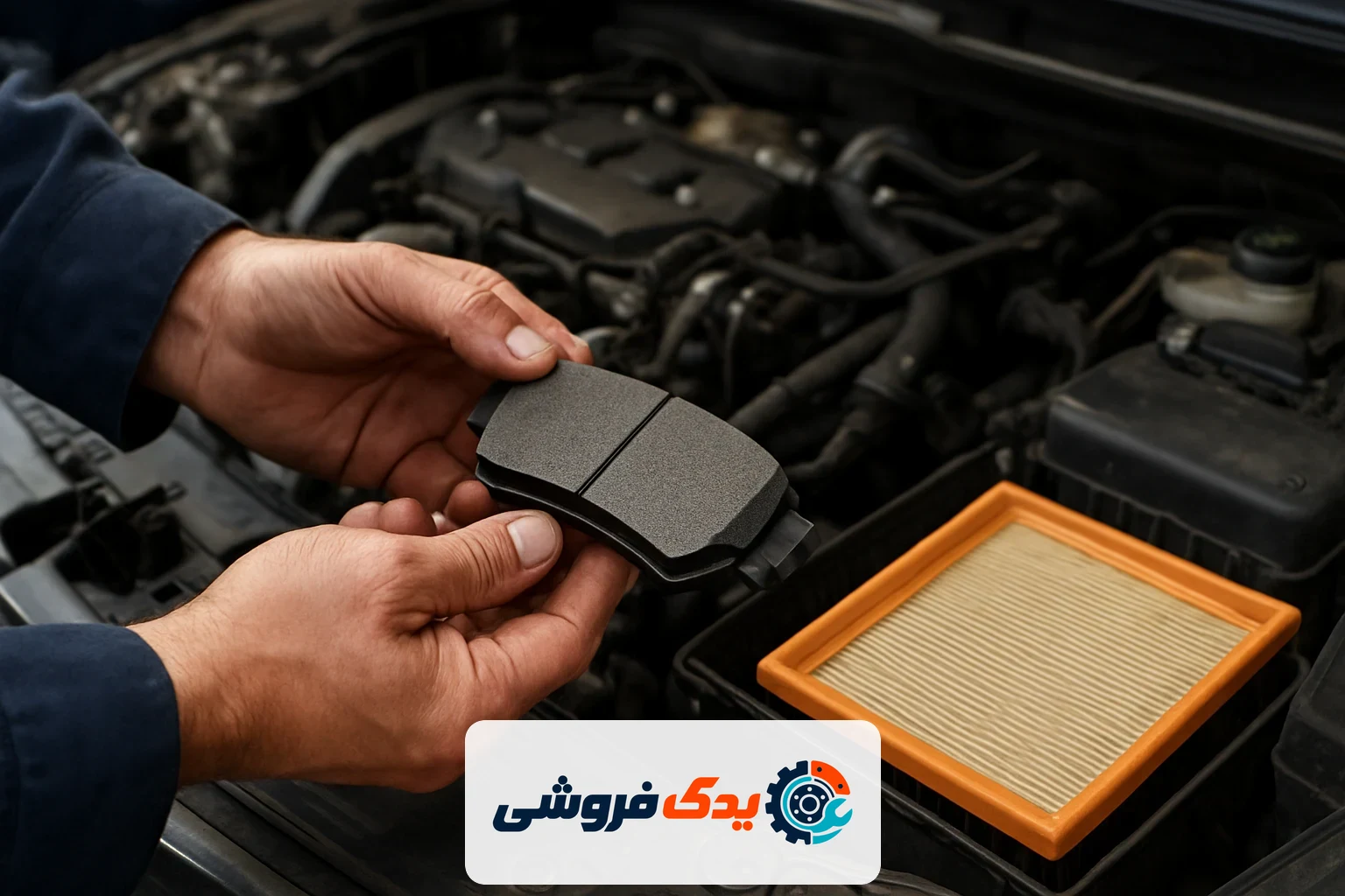 دستهای یک مکانیک در حال بررسی یا تعویض یک قطعه یدکی جدید خودروی چینی، نشاندهنده اهمیت نصب صحیح