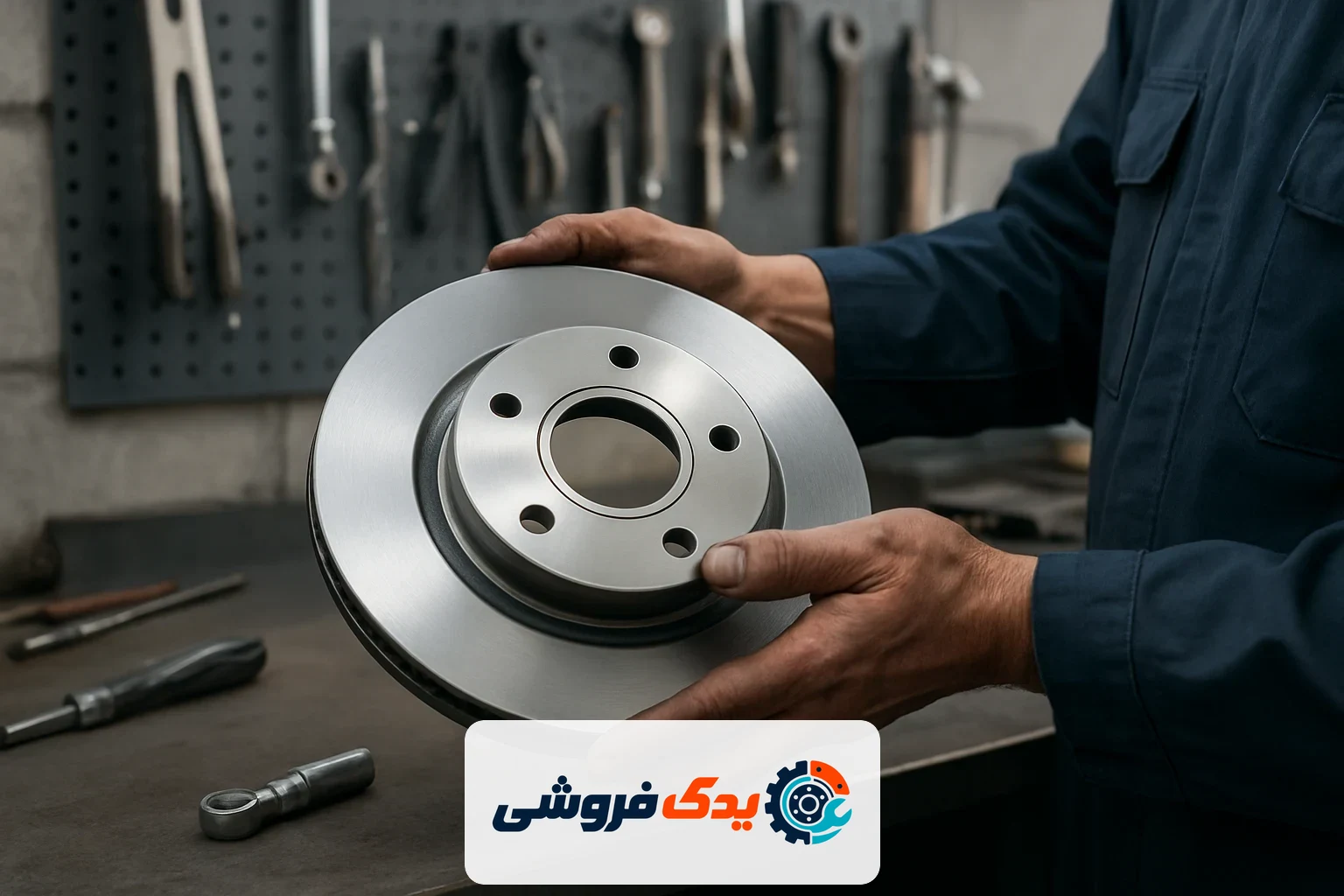 تصویر افقی از دستهای یک مکانیک در حال بررسی قطعه خودرو