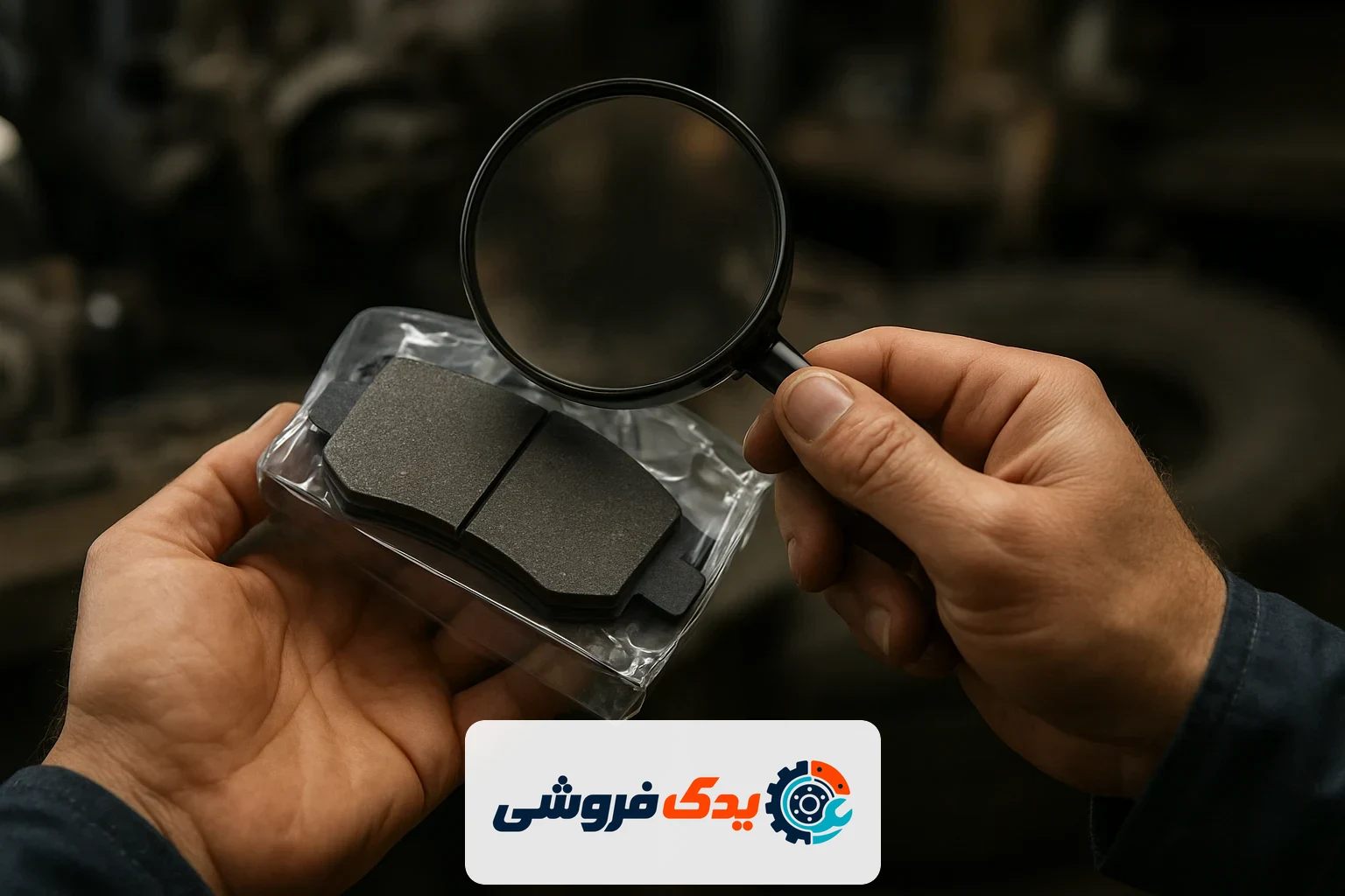 دستان مکانیک در حال بررسی دقیق کیفیت و اصالت یک قطعه یدکی خودرو وارداتی