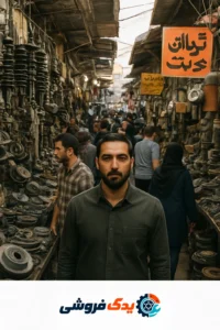 بازار شلوغ لوازم یدکی خودرو در خاورمیانه با تابلوهای عربی